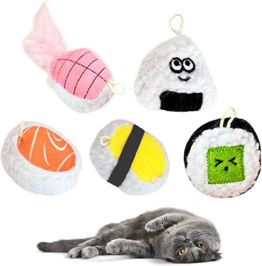 5 Pack Sushi Cat Toys, Interactive Catnip with Bells Inside Kitten Boredom Relief, Soft and Durable, Indoor Kitty Exercise Pet Toys
