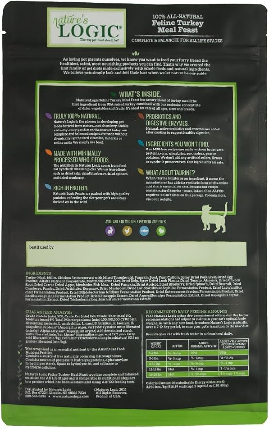 Nature's Logic Turkey Dry Cat Food (1 Pack), 3.3 lb
