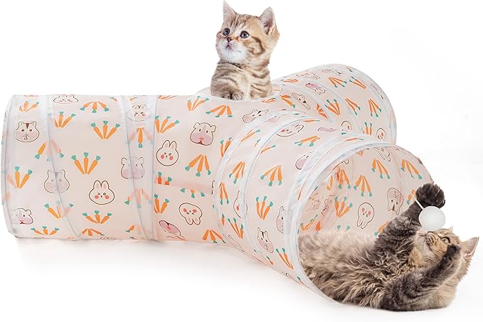 Tempcore Pet Cat Tunnel Tube Cat Toys 3 Way Collapsible, Cat Tunnels for Indoor Cats，Kitty Tunnel Bored Pet Toys Peek Hole Toy Ball, Puppy, Kitty, Kitten, Rabbit