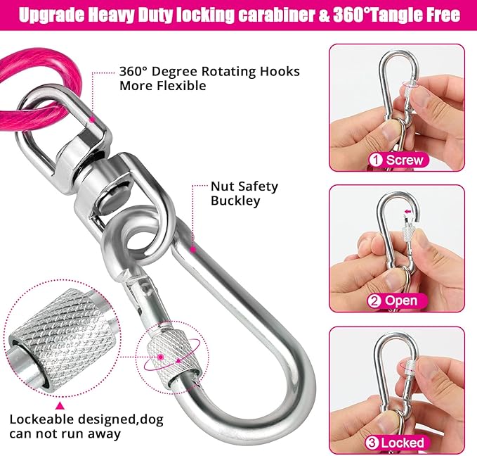 Jenico Dog Tie Out Cable - 10/15/20/30/40/50/70/100/150FT Runner Cable with Swivel Hook and Shock Spring, for Small to Medium Pets Up to 500 LBS