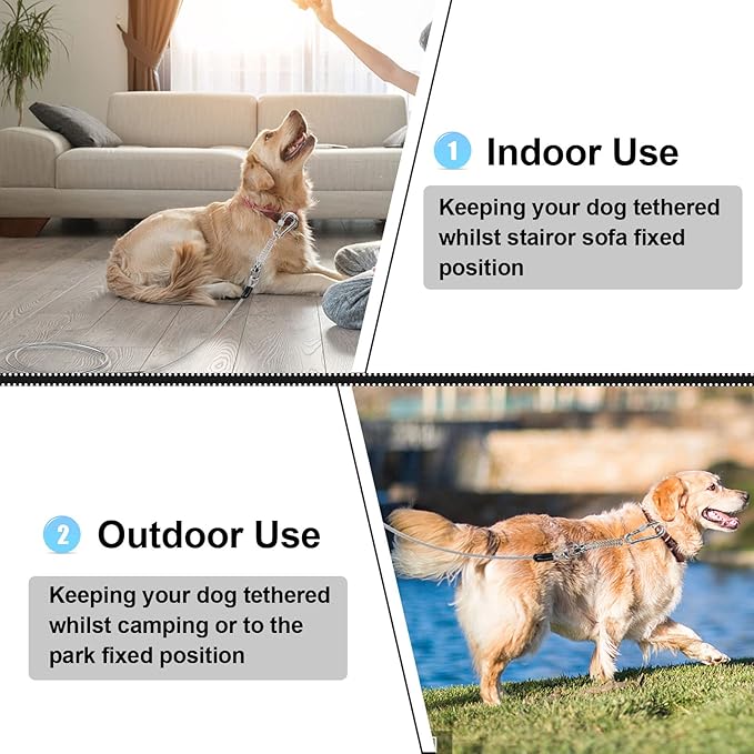 Jenico Dog Tie Out Cable, 10-150FT Runner Cable with Swivel Hook and Shock Spring, Outdoor Dog Leash Tether for Small to Medium Pets Up to 500 LBS