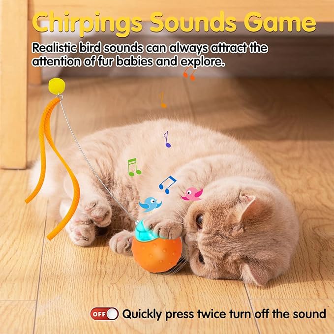 Interactive Cat Toys Balls, Automatic Moving Cat Toys for Indoor Cats, Self Rotating Ball with Motion Activated, Electric Cat Mouse Toys, USB Rechargeable