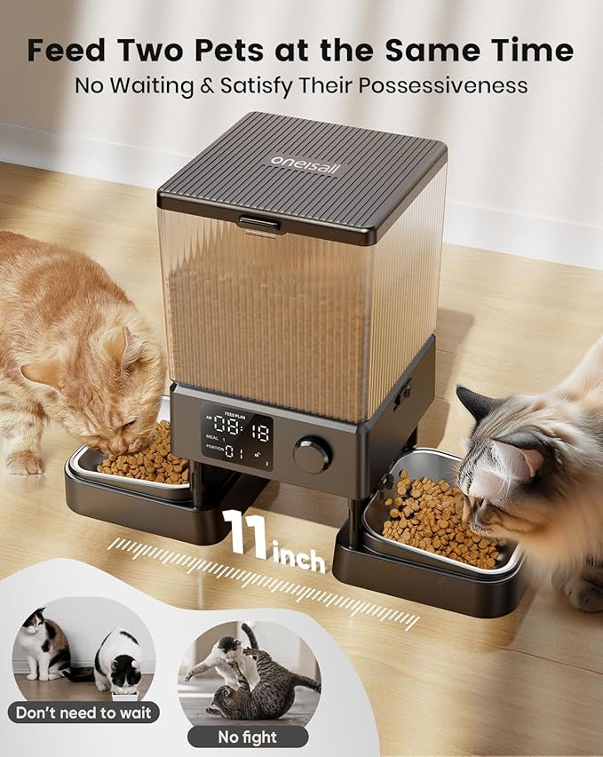 oneisall Automatic Cat Feeder for 2 Cats, 20 Cups/5L Automatic Cat Food Dispenser for Small Pets Indoor, Timed Cat Feeder for Dry Food