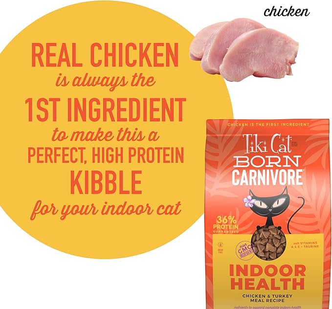 Tiki Cat Born Carnivore Indoor Health Dry Cat Food, Chicken & Turkey Meal, 12 lbs. Bag