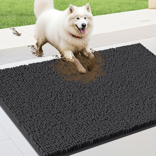IM HOME 30" x 20" Dark Grey Dog Door Mats for Muddy Paws, Chenille Absorbent Dog Mat, Non Slip Heavy Mud Mat for Dogs, Soft Pet Bed Mat for Entryway, Mud Paws, Inside Floor