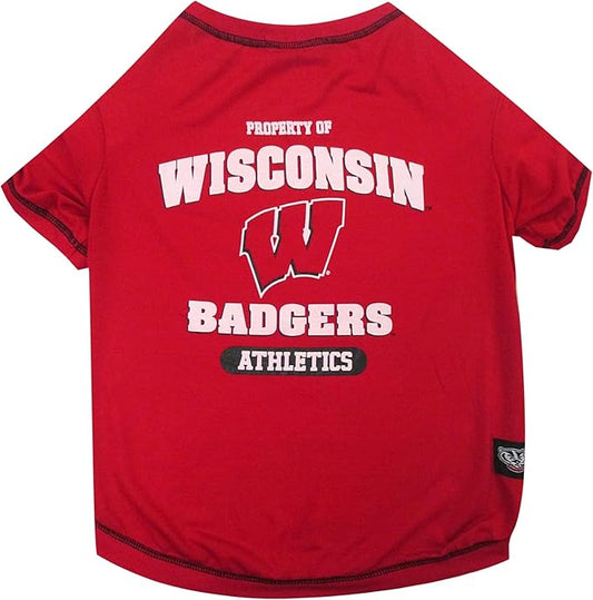 Pets First Collegiate WISCONSIN BADGERS Dog T-Shirt, Medium. - Licensed Shirt for Pets Team Colored with Team Logos.- Premium Stretchable Materials for the Comfrot of your Dog & Cat.