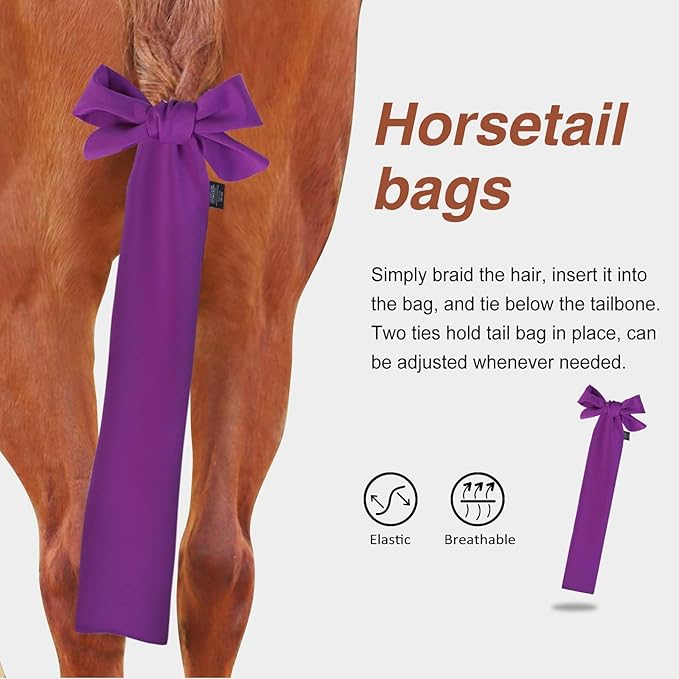 Harrison Howard Breathable Horse Tail Guard, Slip On Design, 2 Strand Straps, 22" Length, Purple