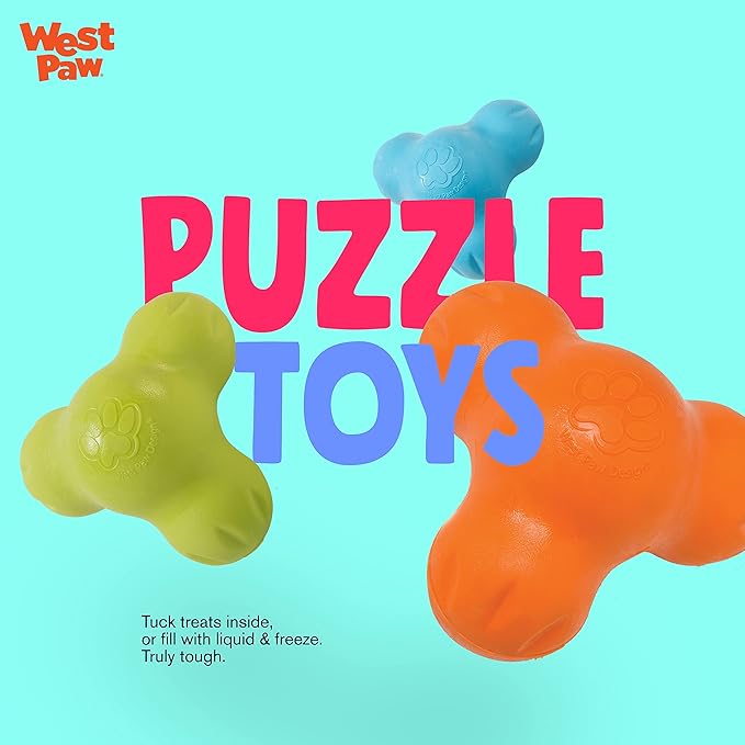 West Paw Zogoflex Tux Interactive Treat Dispensing Dog Chew Toy for Aggressive Chewers, 100% Guaranteed Tough, It Floats!, Made in USA, Small, Tangerine