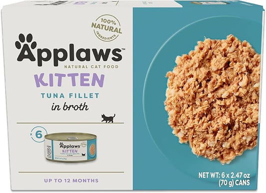 Applaws Natural Wet Kitten Food in Broth, Limited Ingredient Canned Wet Kitten Food, No Additives, Made with Natural Ingredients, Tuna Fillet in Broth (6 x 2.47oz Cans)