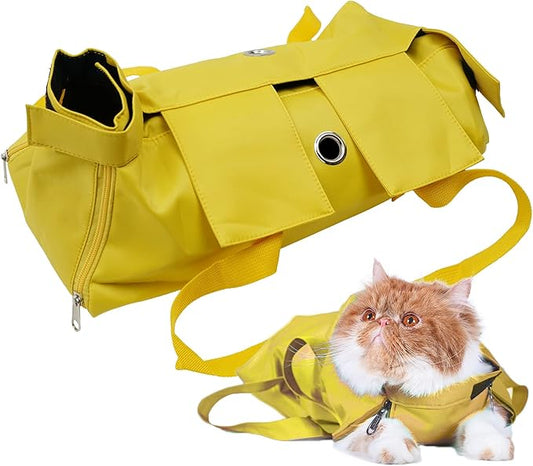 Kukaster Pet Cat’s Restraint Bag for Claw Care Nail Trimming Anti-Scratching Grooming Bag for Cats Medical Examination（Yellow-l