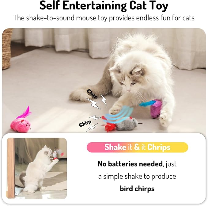 Hanging cat Toys mice with Squeaky Sound 3PCS, Retractable Teaser Toy, Interactive cat Toys for Indoor Bored Kitten Self Play Chase Exercise, Mental Physical Stimulation for All Breeds