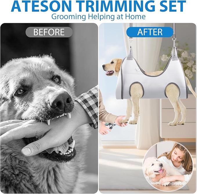 Pet Grooming Hammock Harness for Cats & Small Dogs (XXS), Dog Nail Trimming Sling with Clippers, Scissors & Nail File, Hanging Holder for Easy Grooming & Nail Care
