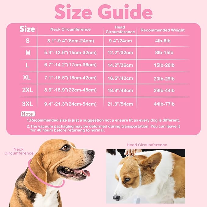IDOMIK Dog Recovery Collar, Waterproof Soft Dog Cone After Surgery, Comfy Protective Elizabethan Collar Alternative for Dogs Cats, Adjustable Pet Neck Donut Cone Anti-Licking Biting Wounds,Rose,M