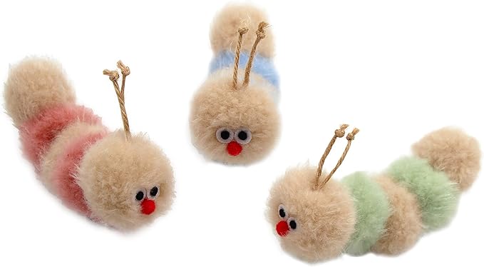 Interactive Natural 3 PK Catnip Toy, with Rattle, Bite Resistant, for All Ages Indoor Cat, Soft Caterpillar Toys, Fluffy Kitten Toy