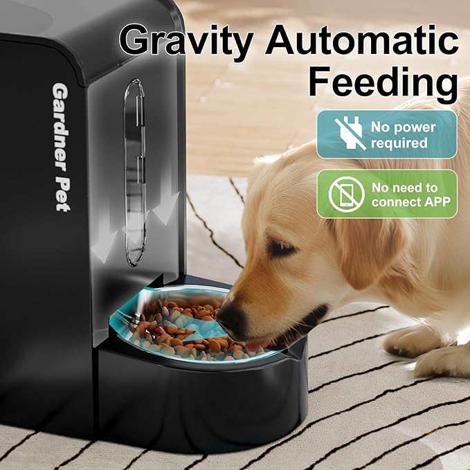Automatic Gravity Pet Feeder, 1.8 Gallons*2 Dog Feeder and Water Dispenser Set, 2-in-1 Automatic 100% BPA-Free Feeder and Stainless Steel Water Dispenser for Dogs, Cats, Rabbits, Puppies (Black)
