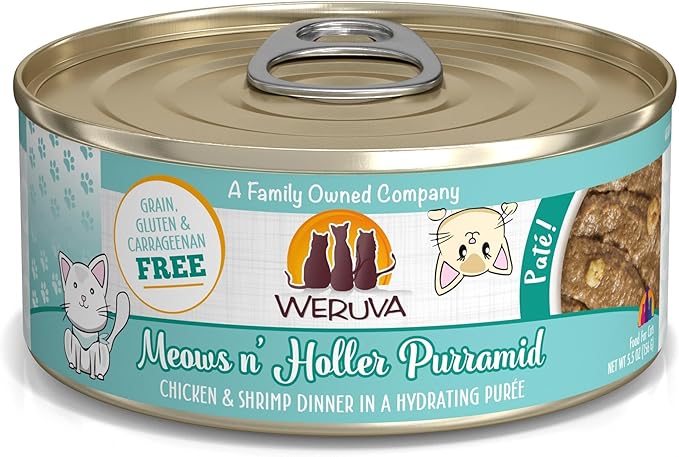 Weruva Classic Cat Paté, Meows n' Holler PurrAmid with Chicken & Shrimp, 5.5oz Can (Pack of 8), Brown