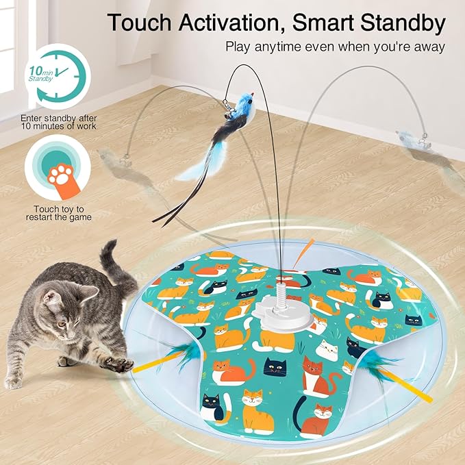 Interactive Cat Toys, 2025 Upgraded Automatic Cat Toy for Indoor Cat, Kitten Toys for Bored Indoor Adult Cats, Hide and Seek Cat Toy with Moving Feather, USB Rechargeable
