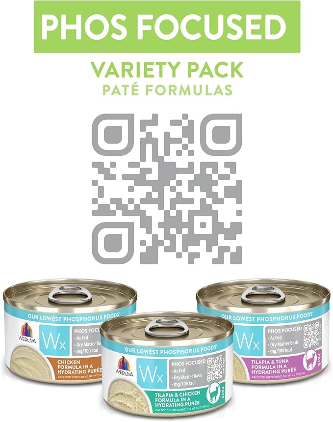 Weruva Wx Phos Focused, Pate Formulas Variety Pack, 3oz Can (Pack of 12)