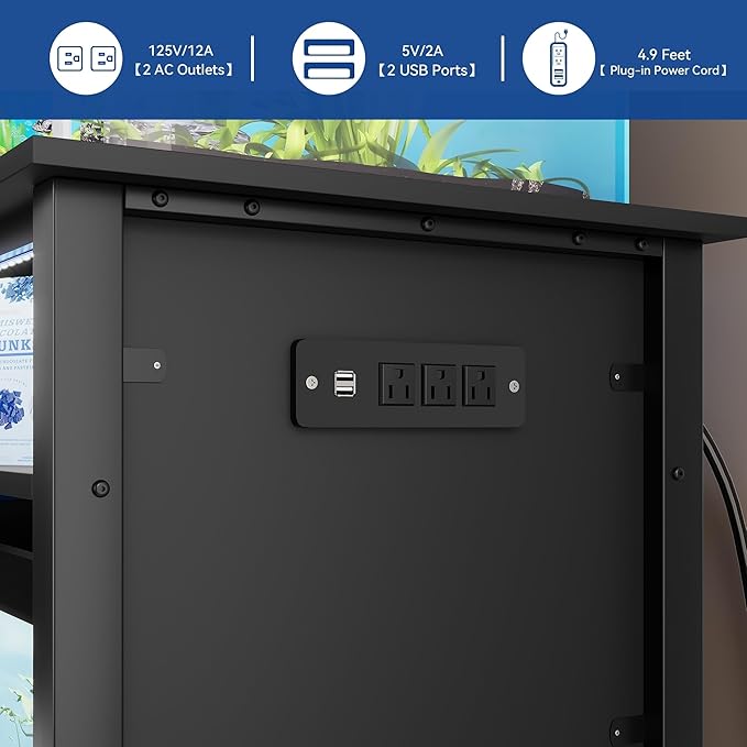 Aquarium Stand for 55-75 Gallon Fish Tanks with RGB Light Strip Black Modern Contemporary Wood