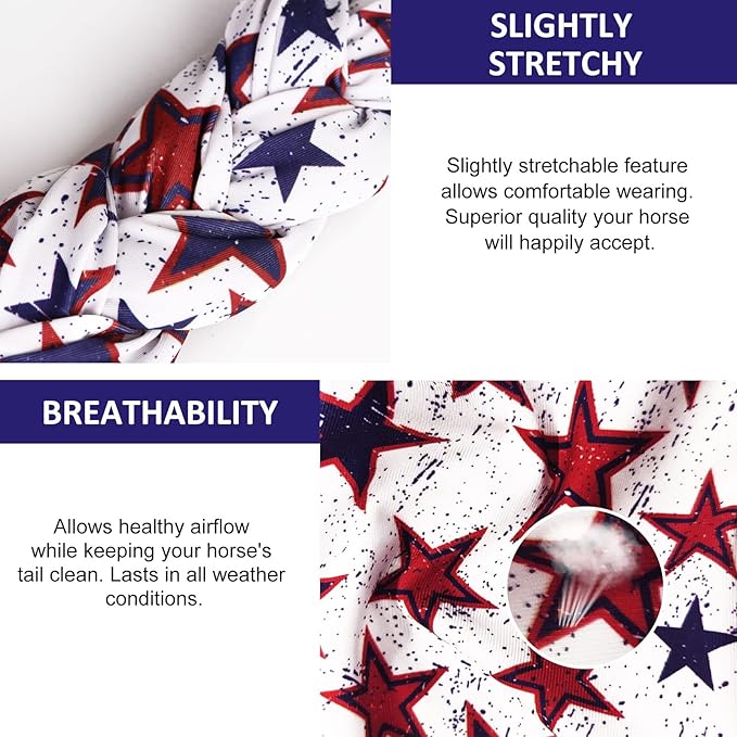 Harrison Howard 3 Tube Stretchy Fabrics Adjustable Closure Lightweight Horse Tail Bag for Horses Braid-in Tail Bag