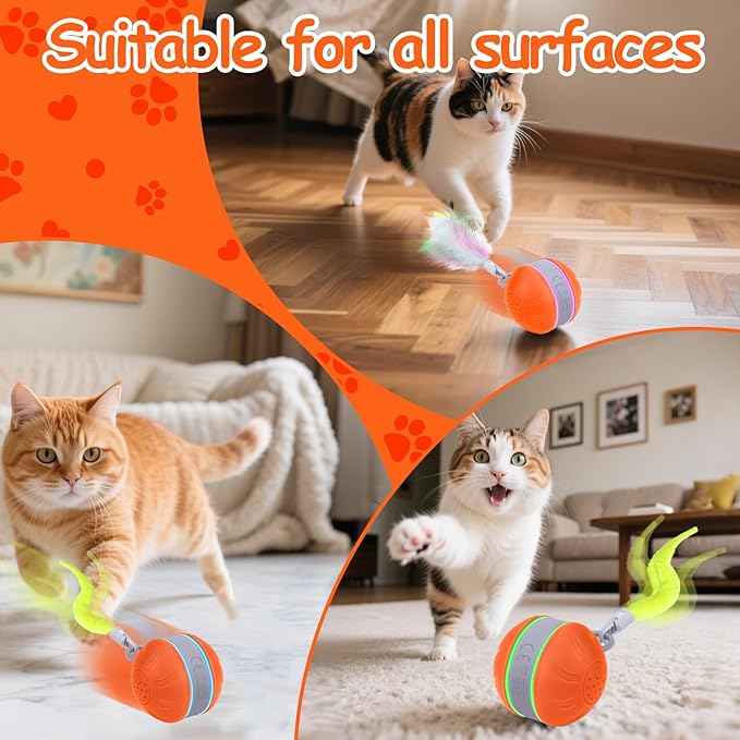 AIERSA Interactive Cat Toys for Indoor Adult Cats, Automatic Self-Play Cat Ball Toy for Kitten to Keep Them Busy, Electric Moving Chase Toy (Orange)
