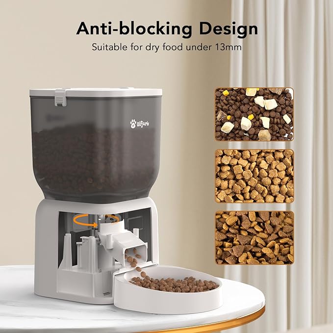 Automatic Dog & Cat Feeder, with Freshness Preservation, 4L Timed Cat Feeder with LCD Screen.Up to 6 Meals Per Day and 1-15 Portion for Cats & Dog (White)