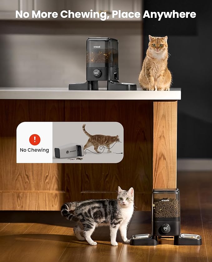 oneisall Wireless WiFi Automatic Cat Feeders 2 Cat, Rechargeable 100-Day Battery Operated Timed Cats Feeder, 20 Cups/5L Cats Food Dispenser Automatic for Large Kibble, Smart App Control.