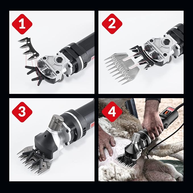 Sheep Clippers, 750W Farm Livestock Grooming Kit for Equine, Goat, Pony, Cattle and Large Thick Coat Animals (6 speeds, with 2 Blades)
