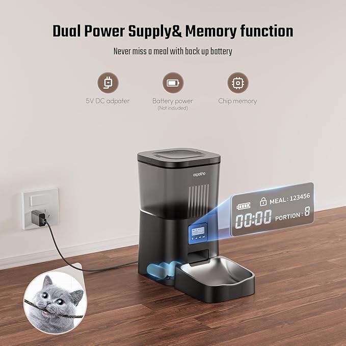 Espelho Automatic Cat Feeder- 4L Timed Cat Food Dispenser 1-6 Meals Control for Cat and Small Dog- Auto Pet Feeder with Desiccant Bag Keep Fresh for Reliable Easy Set Up and Clean- Voice Recorder