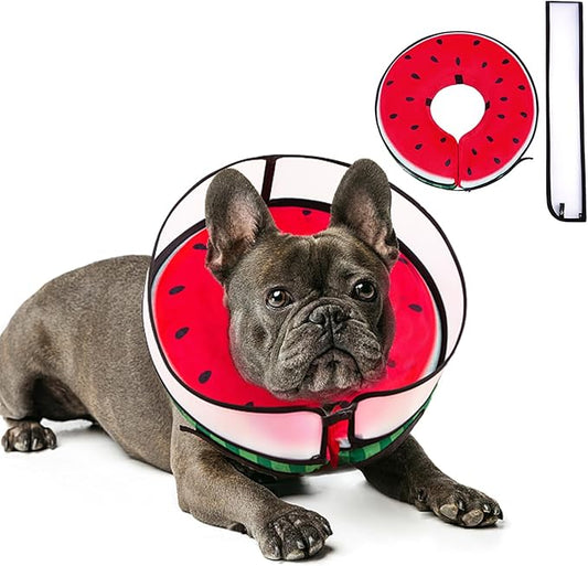Inflatable Dog Cone Collar with Enhanced Anti-Licking, Soft Neck Donut for Dogs Cats, Recovery Pet Cone Collar After Surgery for Large Medium Small Dogs… (Watermelon, Medium)