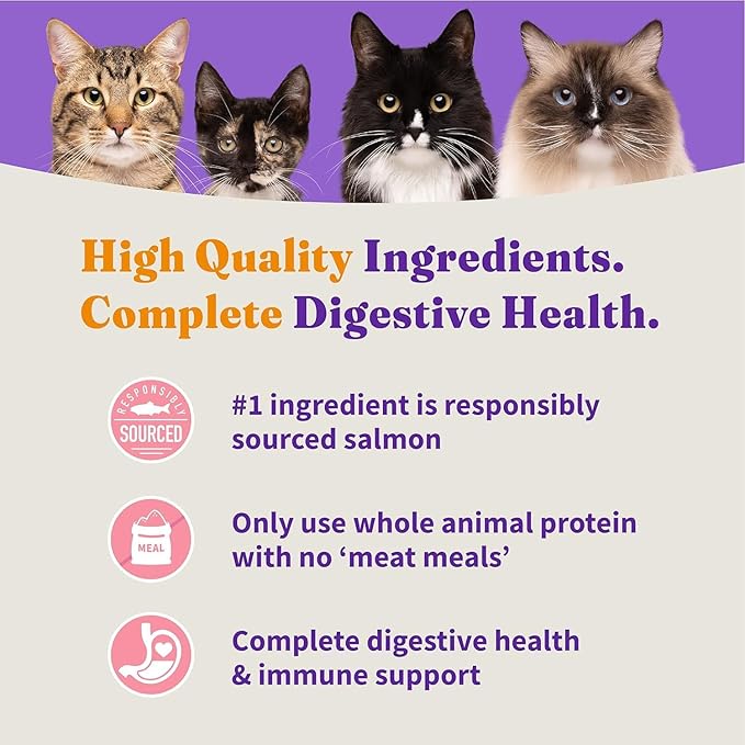 Halo Holistic Cat Food Wild Caught Salmon & Whitefish Formula, Healthy Grains Dry Cat Food, Complete Digestive Health, Kibble for Adult Cats, 10 lb Bag