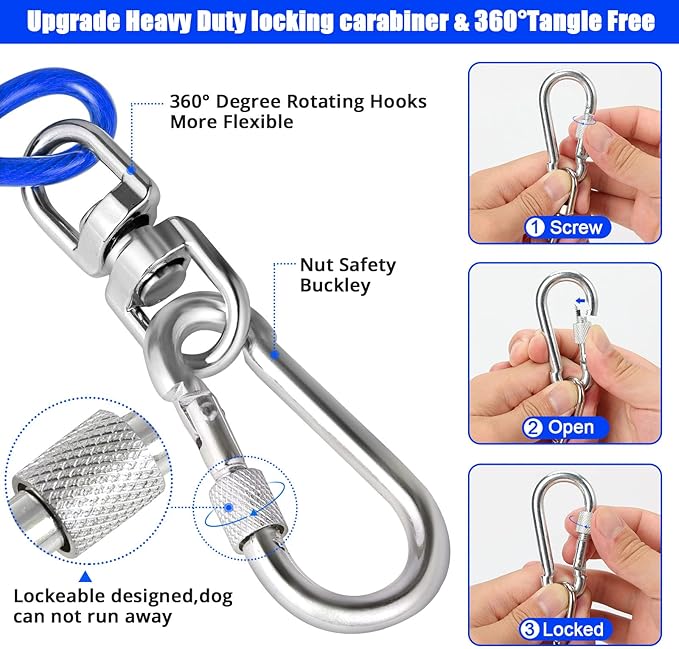 jenico Dog Tie Out Cable - 25ft Dog Lead for Yard - Heavy Duty Dog Chain with Shock Spring - Outdoor Tether Leash for Small Large Dogs Up to 500 lbs