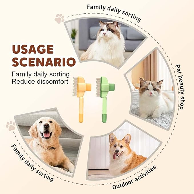 Zen Brush for Cats, Zenbrush Cat Comb, Self Cleaning Pet Comb Grooming Brush, Catdogcomb Pet Grooming for Massaging and Cleaning Shedding Hair (Green)