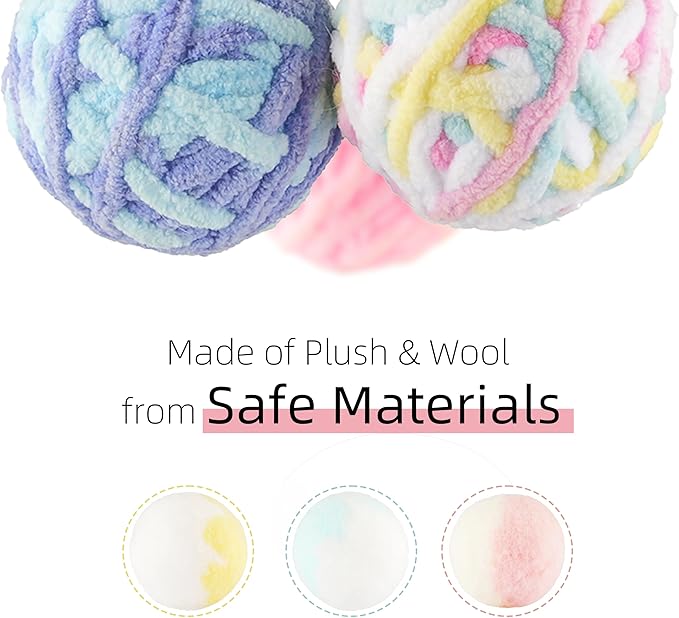 TUSATIY 9PCS Cat Ball Toy, Multi-Colored Cats Fuzzy Balls & Woolen Yarn Kitten Toys Balls with Bell Inside,Soft Interactive Cat Toys for Indoor Cats Self Play