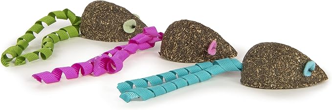 SmartyKat (3 Count) Magic Mice Compressed Catnip Ribbon Cat Toys - Green/Pink/Blue, 3 Count