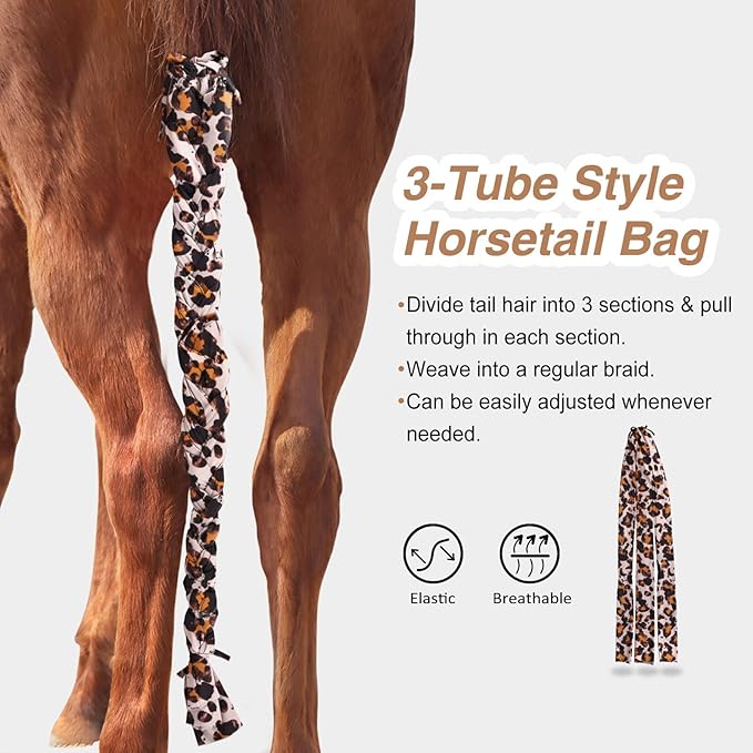 Harrison Howard 3 Tube Stretchy Fabrics Adjustable Closure Lightweight Horse Tail Bag for Horses Braid-in Tail Bag