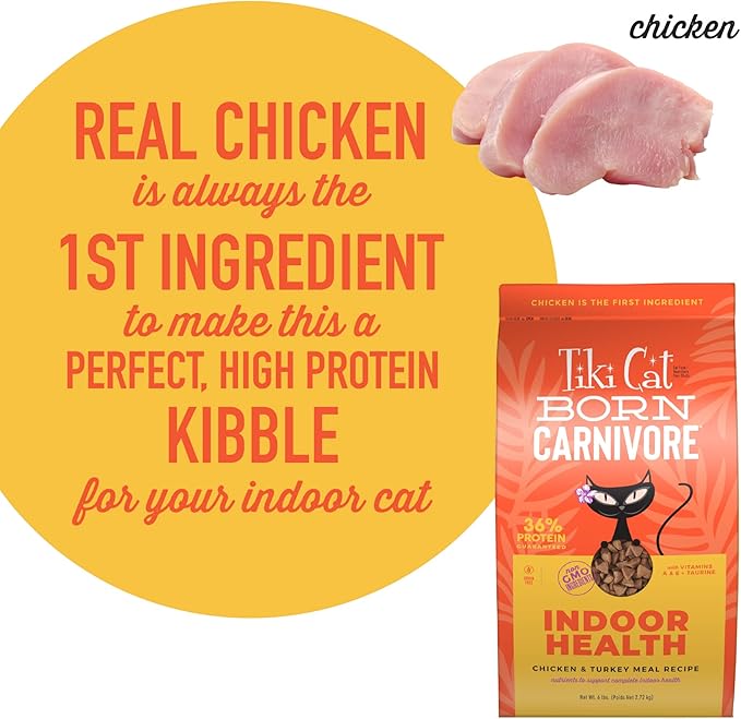 Tiki Cat Born Carnivore Indoor Health Dry Cat Food, Chicken & Turkey Meal, 6 lbs. Bag