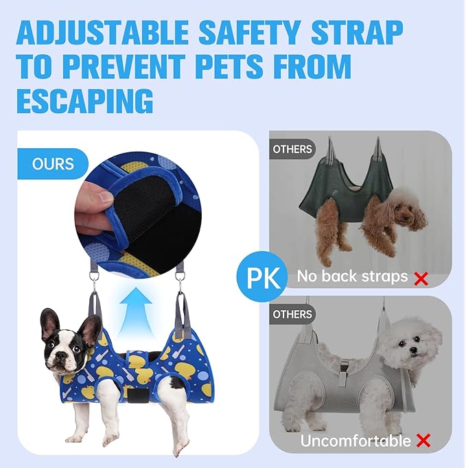 PAWCHIE Dog Grooming Hammock Harness for Dogs & Cats with Pet Nail Clipper Trimmer - Cat Hanger Sling for Trimming Clipping Nails- Dog Hammock Restraint Bag for Small Medium Large Dog, Navy Blue S