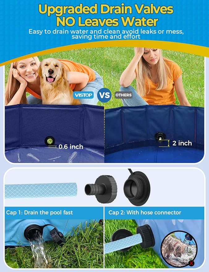 VISTOP Jumbo Foldable Dog Pool, Hard Plastic Shell Portable Swimming Pool for Dogs Cats and Kids Pet Puppy Bathing Tub Collapsible Kiddie Pool (97inch.D x 15.7inch.H, Blue)