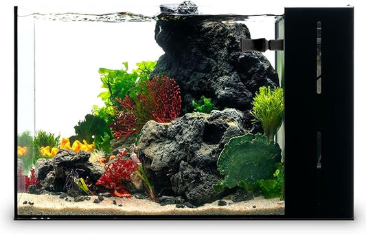 Ultum Nature Systems Dual AIO - Freshwater/Saltwater Compatible All in One Rimless Tank with Triple Chamber Filtration System, Integrated Filter Aquarium w/Leveling Mat - 9 Gallon, 45A, Black