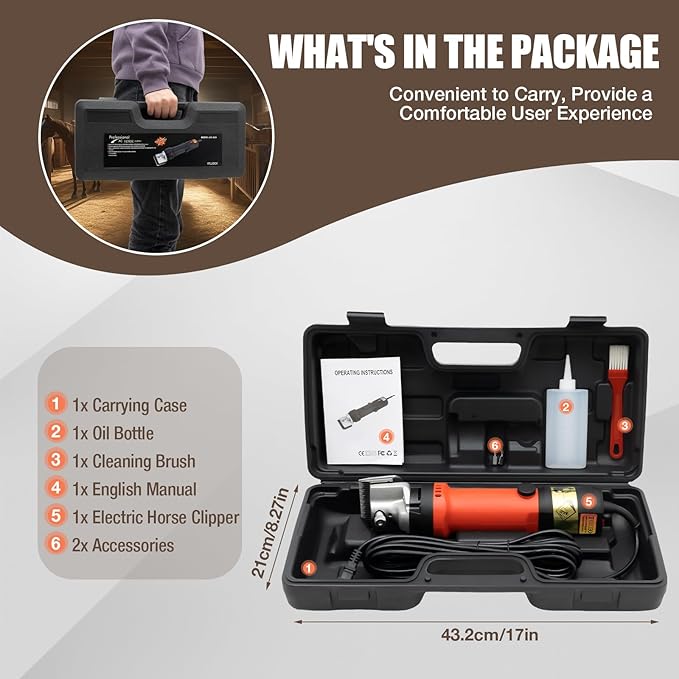 Horse Clippers,350W Horse Clippers Professional Electric Horse Grooming Kit,6 Speeds Animal Grooming Clippers for Horse Equine Goat Pony Cattle