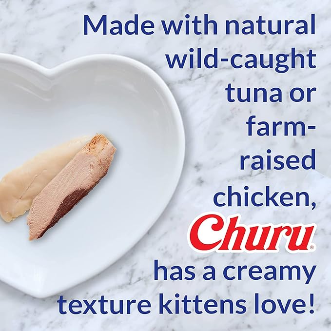 INABA Churu for Kittens, Grain-Free Creamy, Purée Lickable Cat Treats with DHA, EPA, Vitamin E & Taurine, 0.5 Ounces Each, 48 Tubes (4 per Pack), Tuna Recipe