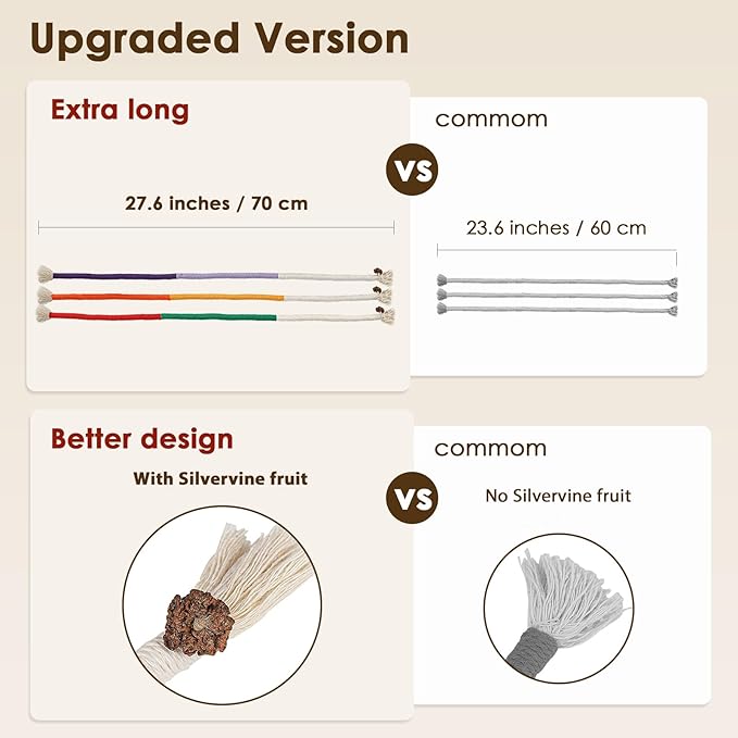 3 PCS Cotton Rope Cat Toys for Indoor Cats, Interactive Cat Rope Toys with Silvervine Fruit for Cats and Kittens, Handmade Pet Chew Toys for Teeth Cleaning