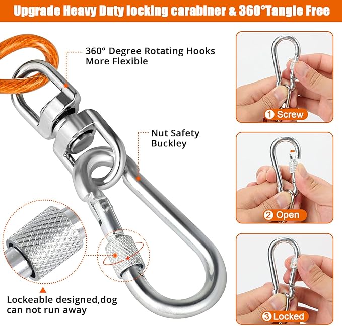 Jenico 150 FT Dog Runner Cable with Swivel Hook, Outdoor and Camping Dog Leash Run Tether, Rust-Proof Training Line for Small to Medium Pets Up to 500 LBS