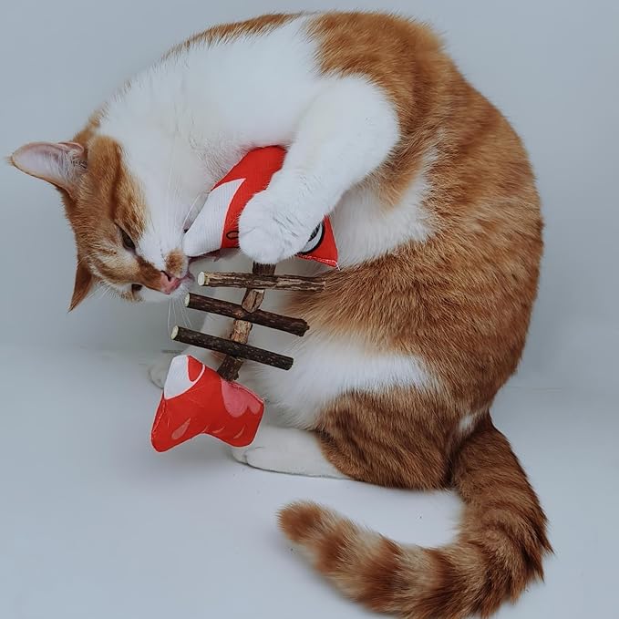 Catnip Toys Fish, Cat Chew Toy, Silvervine Sticks for Indoor Cats, Interactive Cat Kicker Nip Toys,Kitty Teeth Cleaning, Kitten Exercise (3 silvervine Fish)