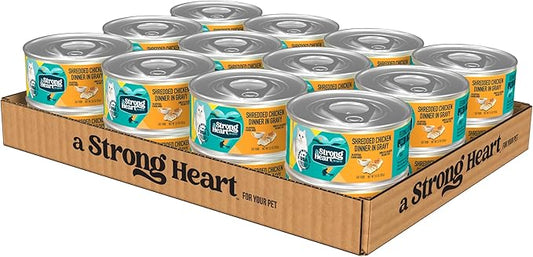 A Strong Heart Canned Wet Cat Food, Shredded Chicken Dinner in Gravy - 5.5 oz Cans (Pack of 24), Made in The USA with Real Chicken