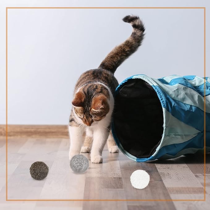 LEIFIDE 12 Pieces Real Rabbit Fur Pom Pom Kitty Cat Toy Fluffy Cat Balls Soft Fuzzy Balls for Kitty Pets Kitten Chase Quiet Play, 3 Inches in Diameter(Gray, Coffee, White)