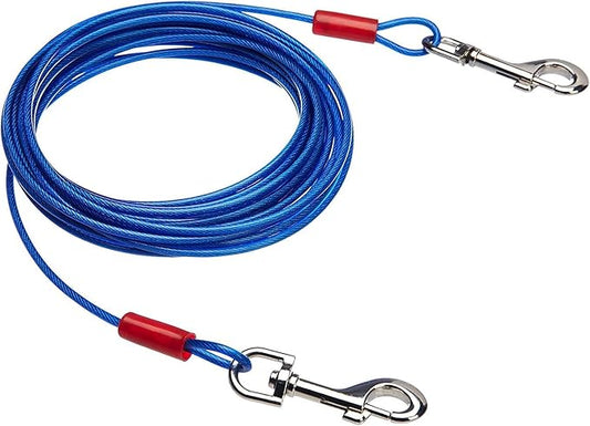 Amazon Basics Tie-Out Cable for Dogs up to 60 lbs, 25 feet, Blue