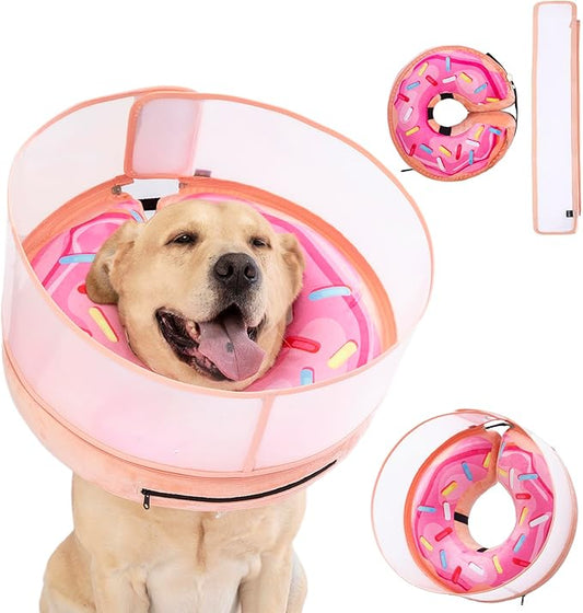 Inflatable Dog Cone Collar with Enhanced Anti-Licking, Soft Neck Donut for Dogs Cats, Recovery Pet Cone Collar After Surgery for Large Medium Small Dogs (Donut Pink2, Large)