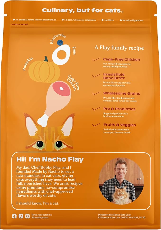 Made by Nacho Dry Cat Kibble 2lb Bag, High Protein and Grain-Friendly Premium Cat Food, Cage-Free Chicken & Pumpkin Recipe, Infused with Bone Broth for Hydration, Limited Ingredients, Single Bag